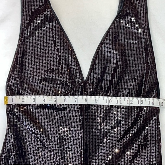 Anthropologie Line & Dot Sequin Jumpsuit Wide Leg Brown Sparkly Party Cocktail - Picture 11 of 16